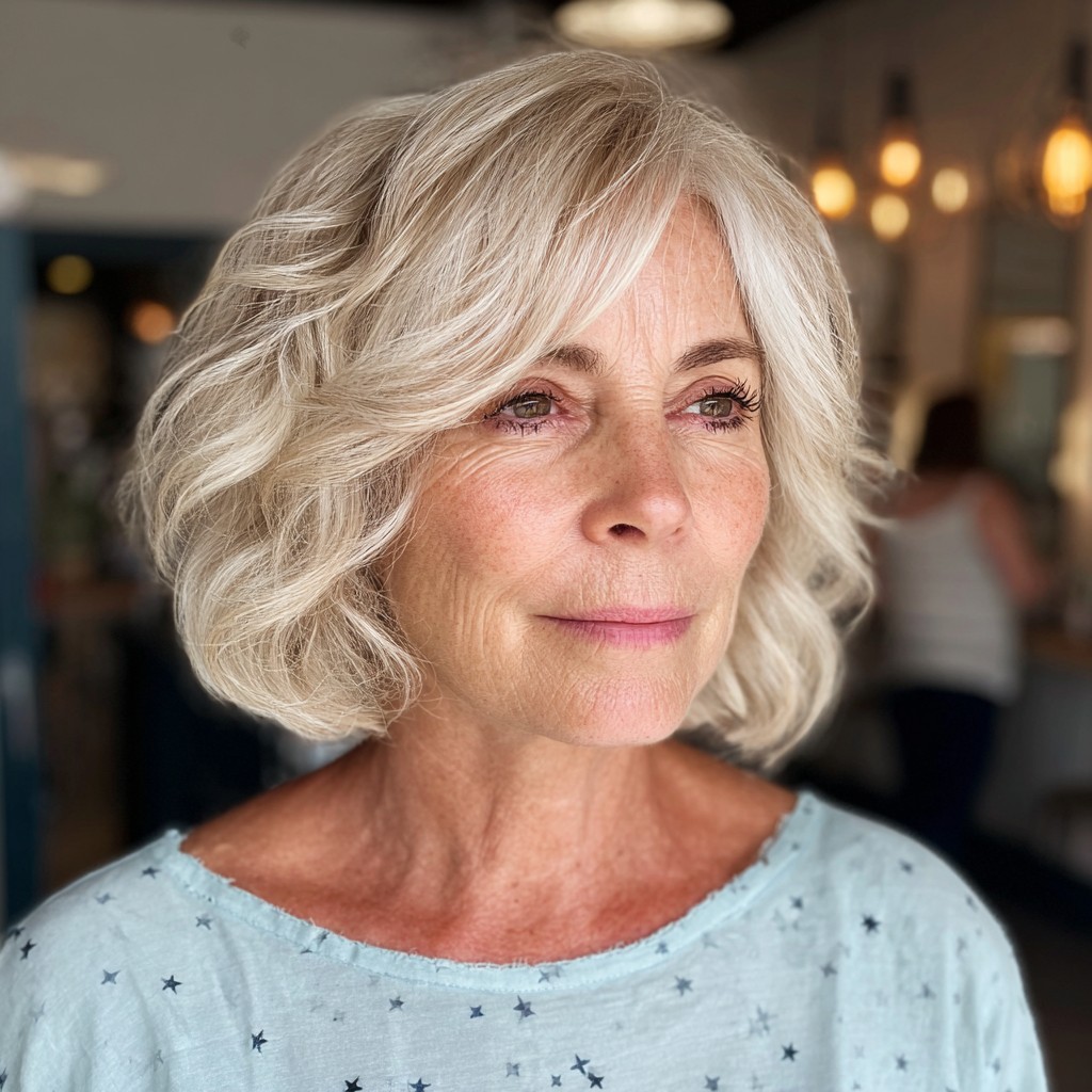 Soft Textured Bob with Light Blonde Highlights