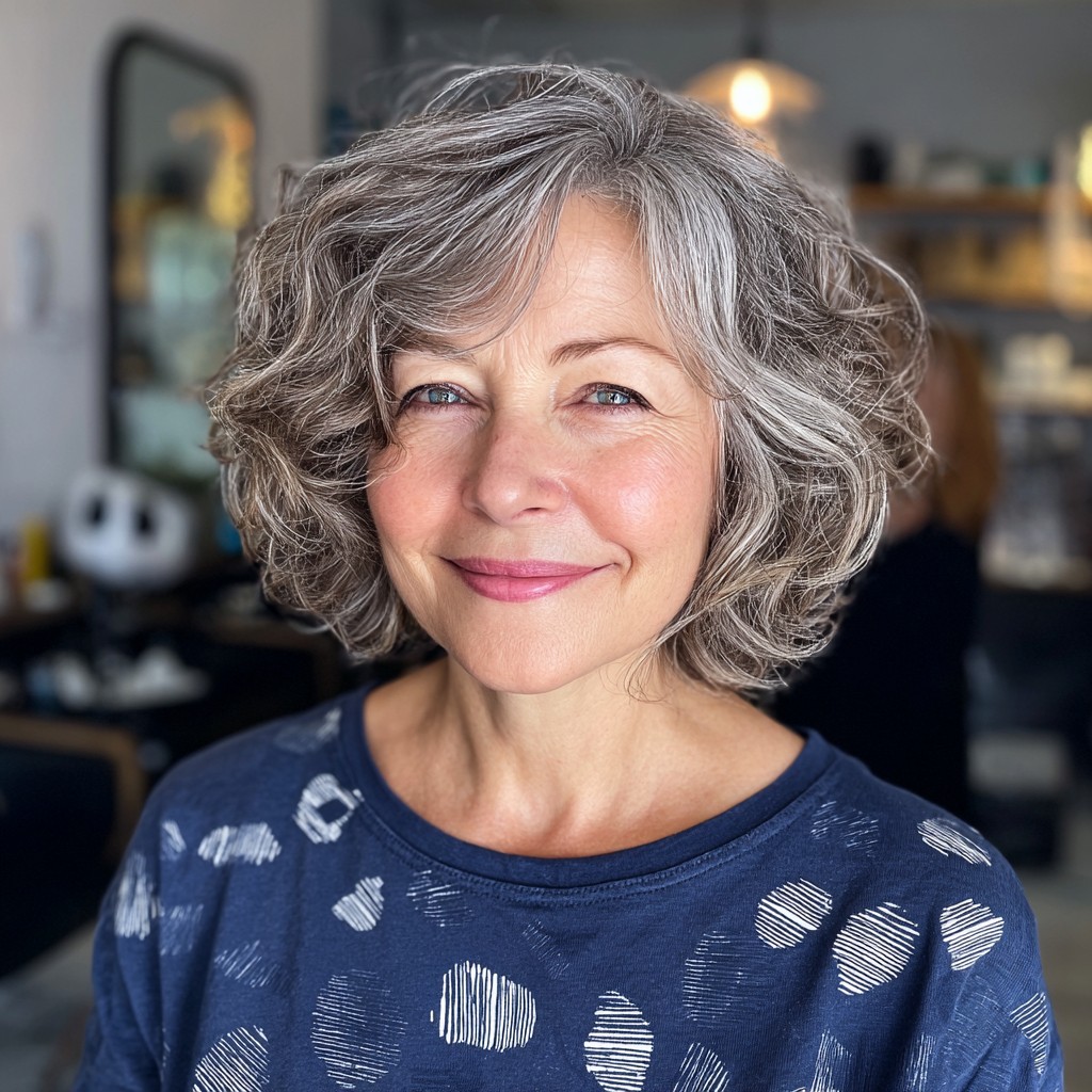 Softly Curled Silver Bob with Natural Volume