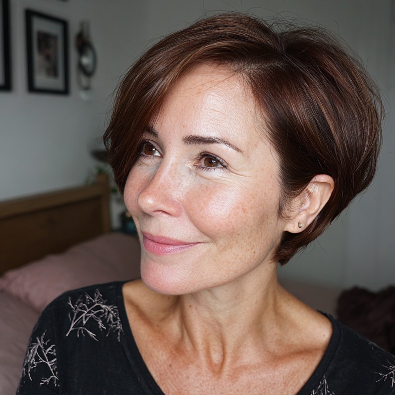 Softly Layered Chestnut Short Cut with Subtle Volume