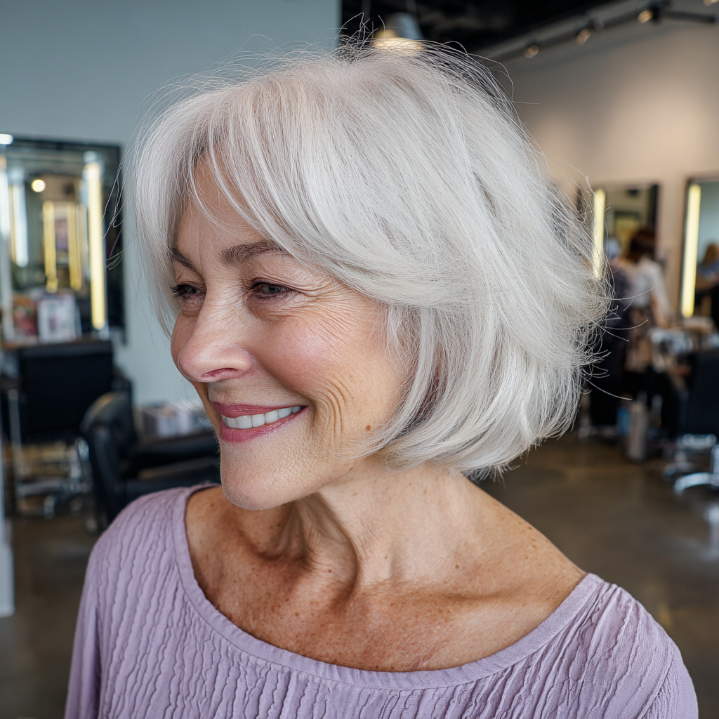 Softly Layered Silver Bob with Gentle Bangs