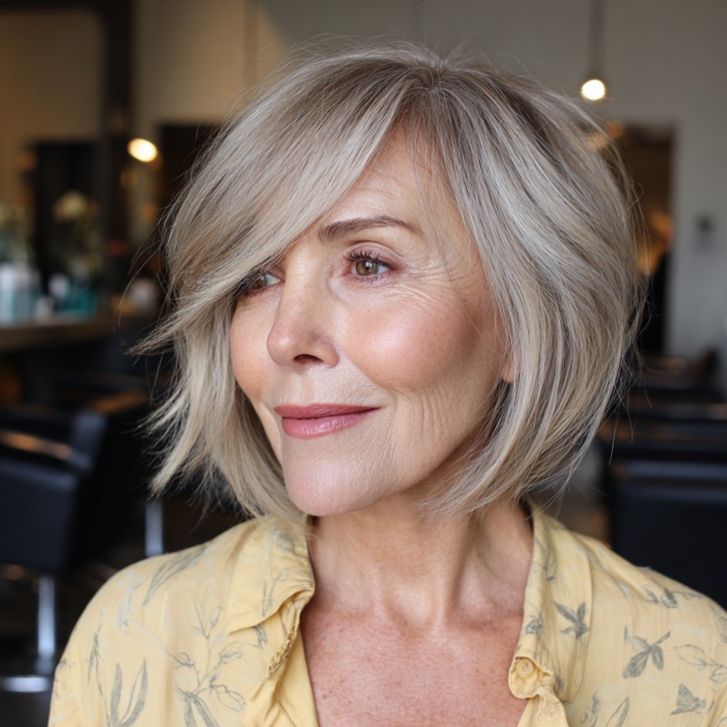 Softly Textured Asymmetrical Bob with Face-Framing Layers