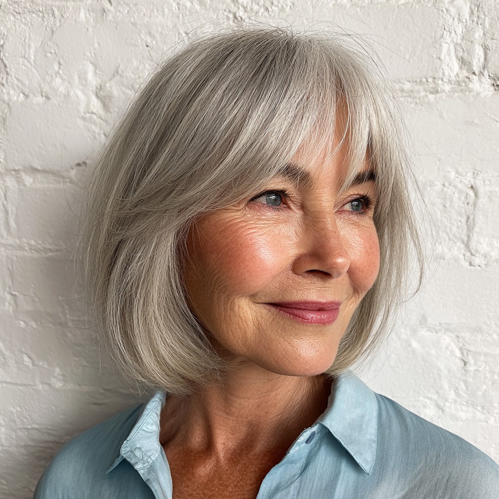 Softly Textured Silver Bob with Face-Framing Layers