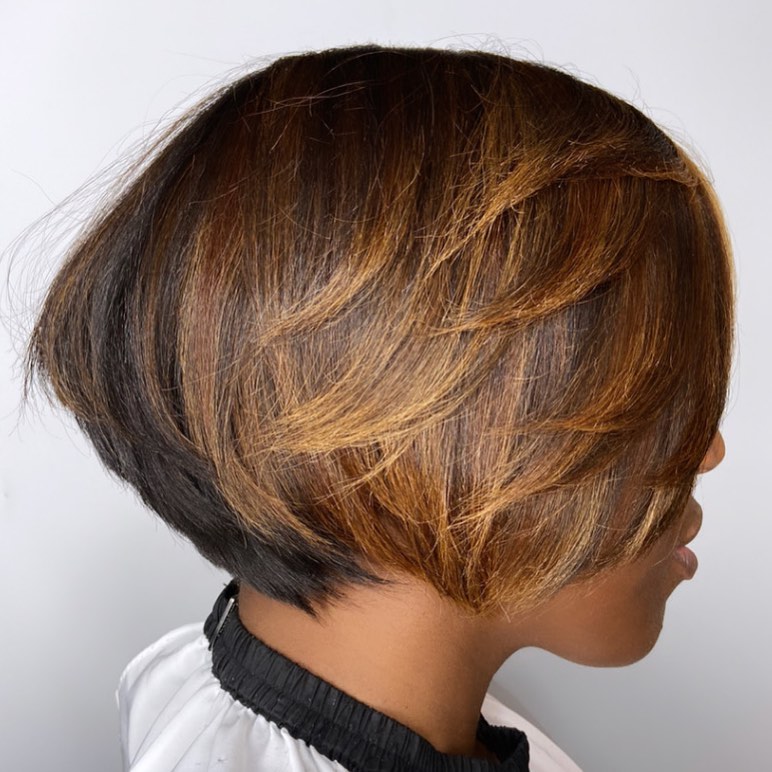 Stylish Angular Bob with Warm Highlights