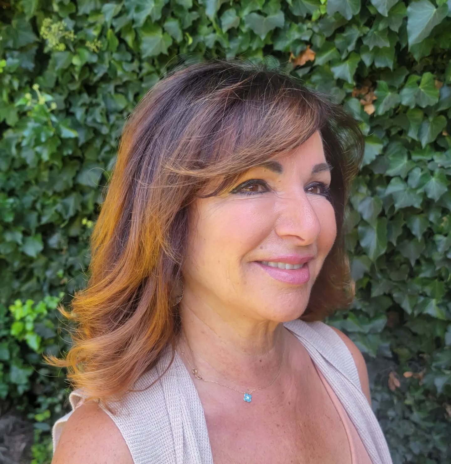 Stylish Layered Shag with Warm Highlights