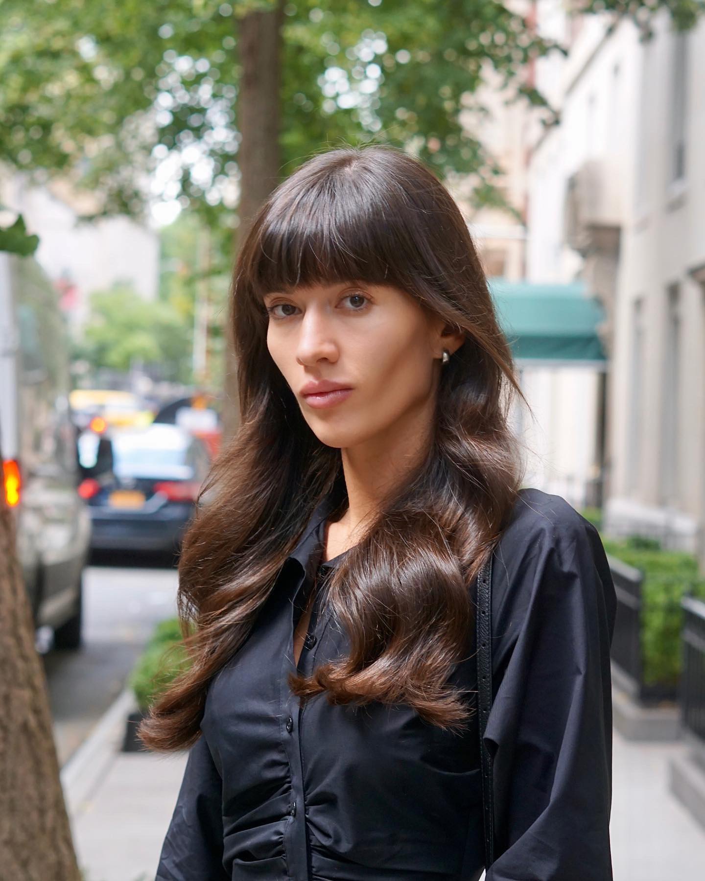 Stylish Long Cut with Blunt Bangs for Square Faces
