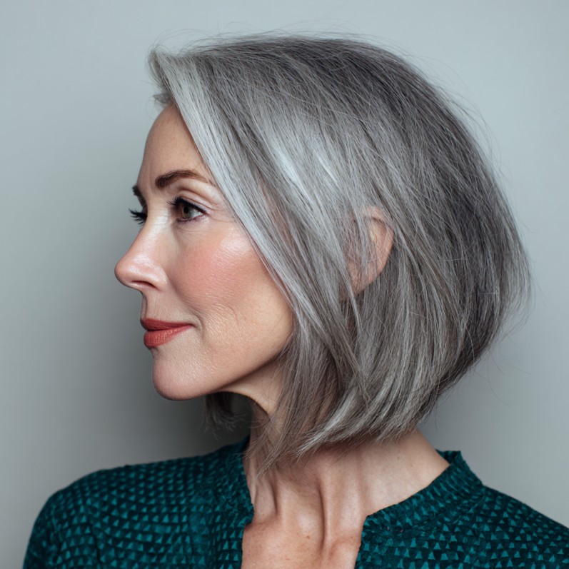 Stylish Silvery A-Line Bob with Soft Movement