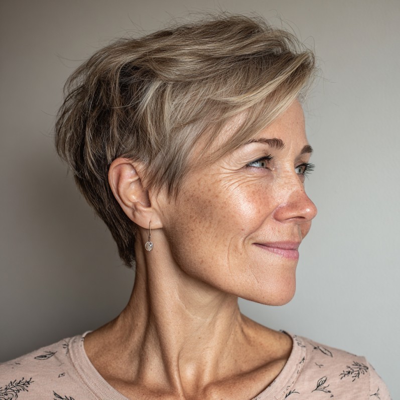 Stylish Textured Pixie Cut with Subtle Highlights
