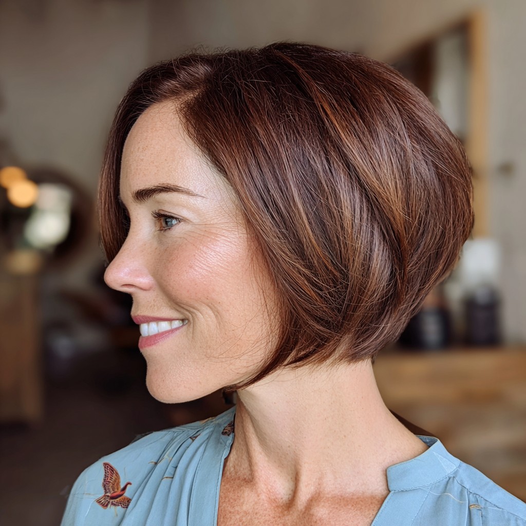 Stylish Warm Chestnut Inverted Bob with Soft Layers