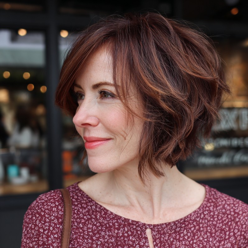 Textured A-Line Bob with Rich Copper Highlights