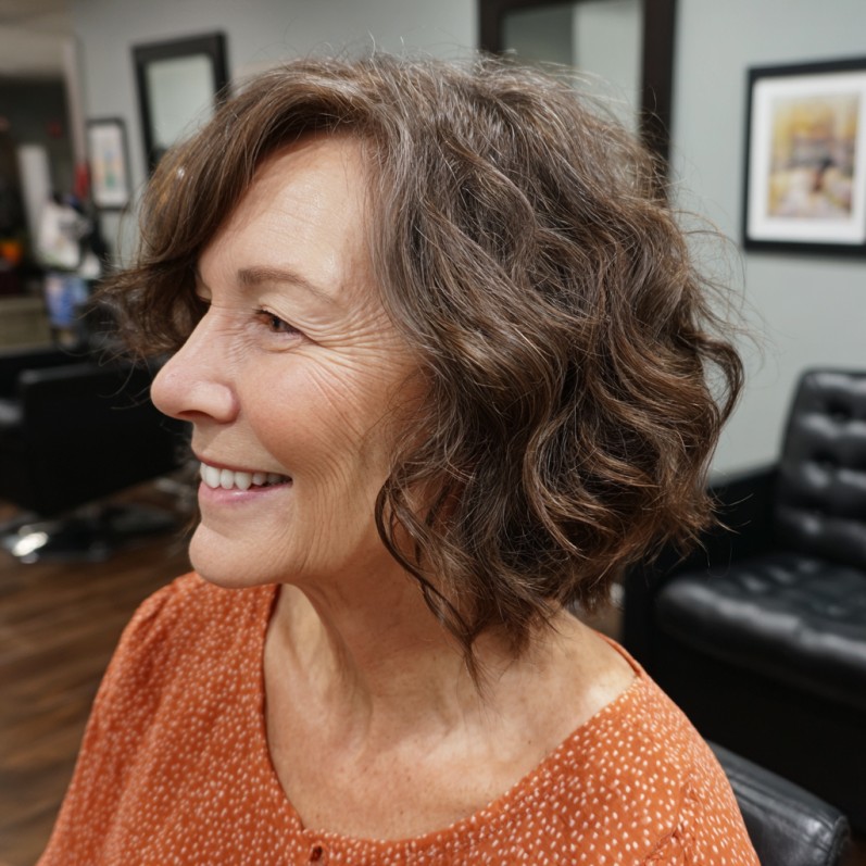 Textured A-Line Bob with Soft Curls