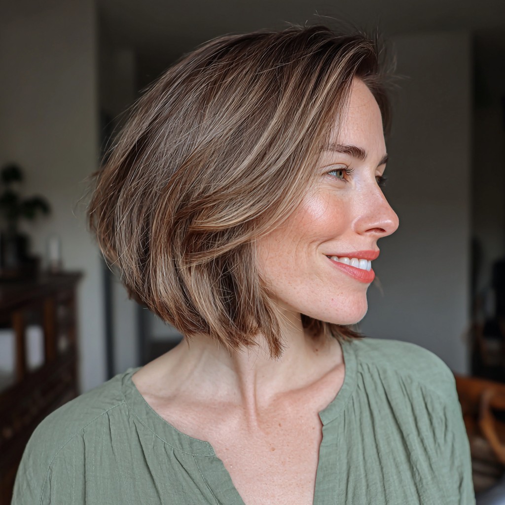 Textured Ash Brown Inverted Bob with Subtle Movement