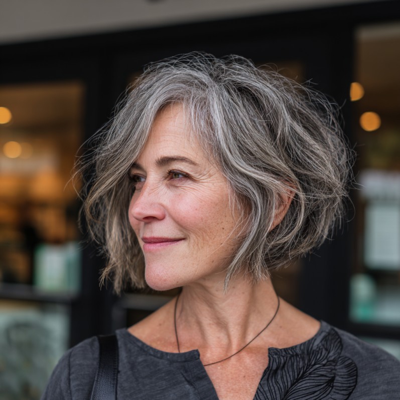 Textured Ashy Layered Asymmetrical Bob