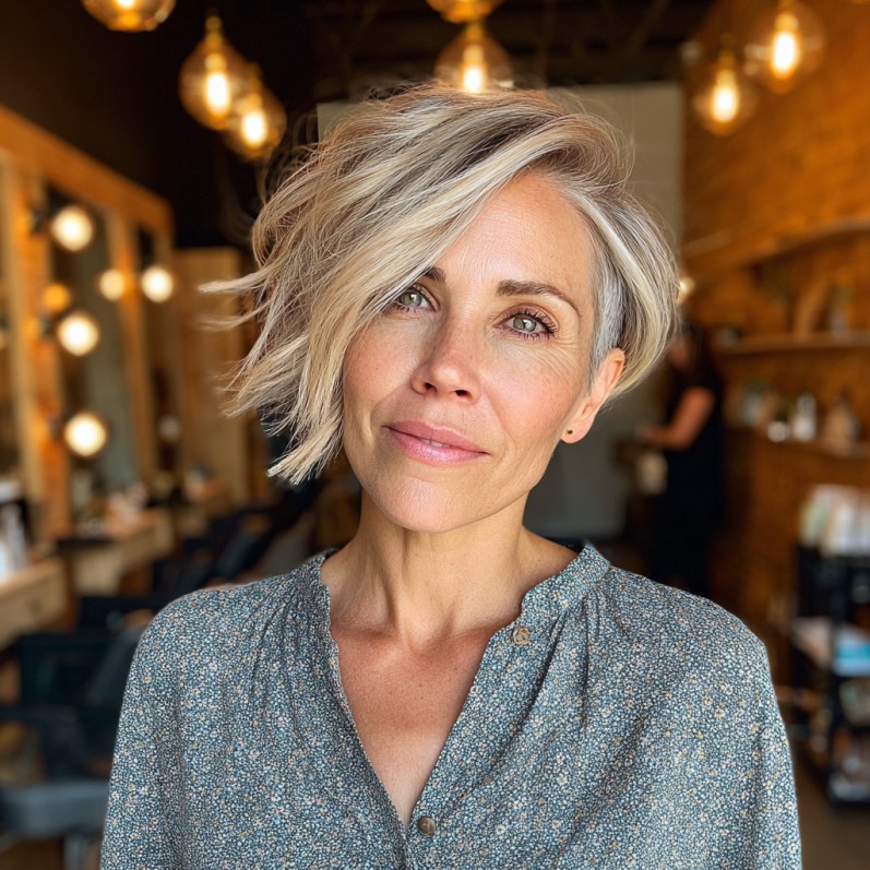 Textured Asymmetrical Bob with Subtle Highlights