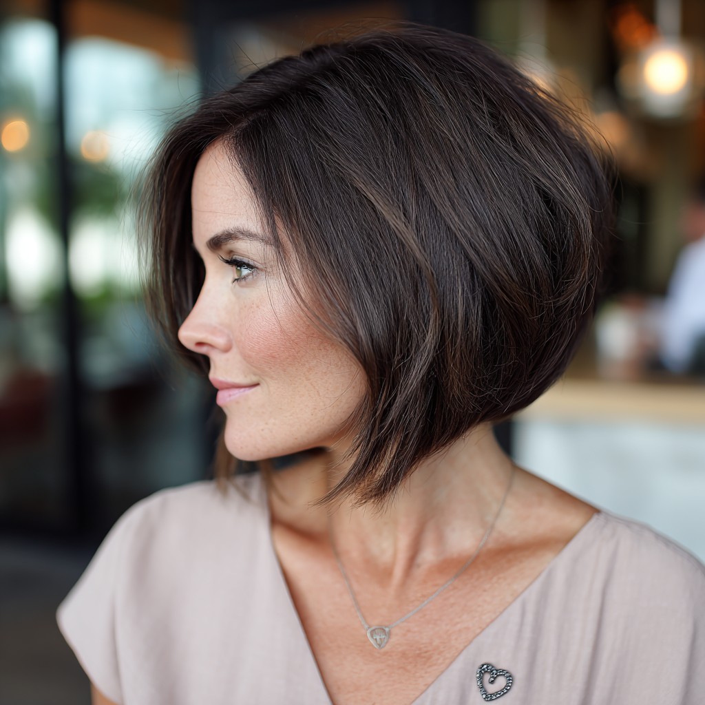 Textured Dark Chocolate Inverted Bob with Subtle Layers