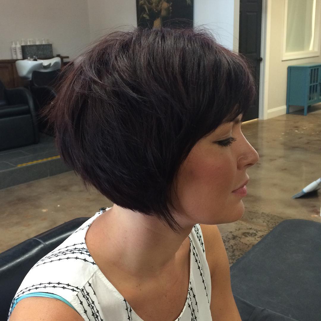 Textured Dark Plum Pageboy Bob with Subtle Layers