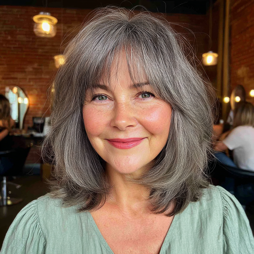 Textured Gray Shaggy Bob with Soft Bangs