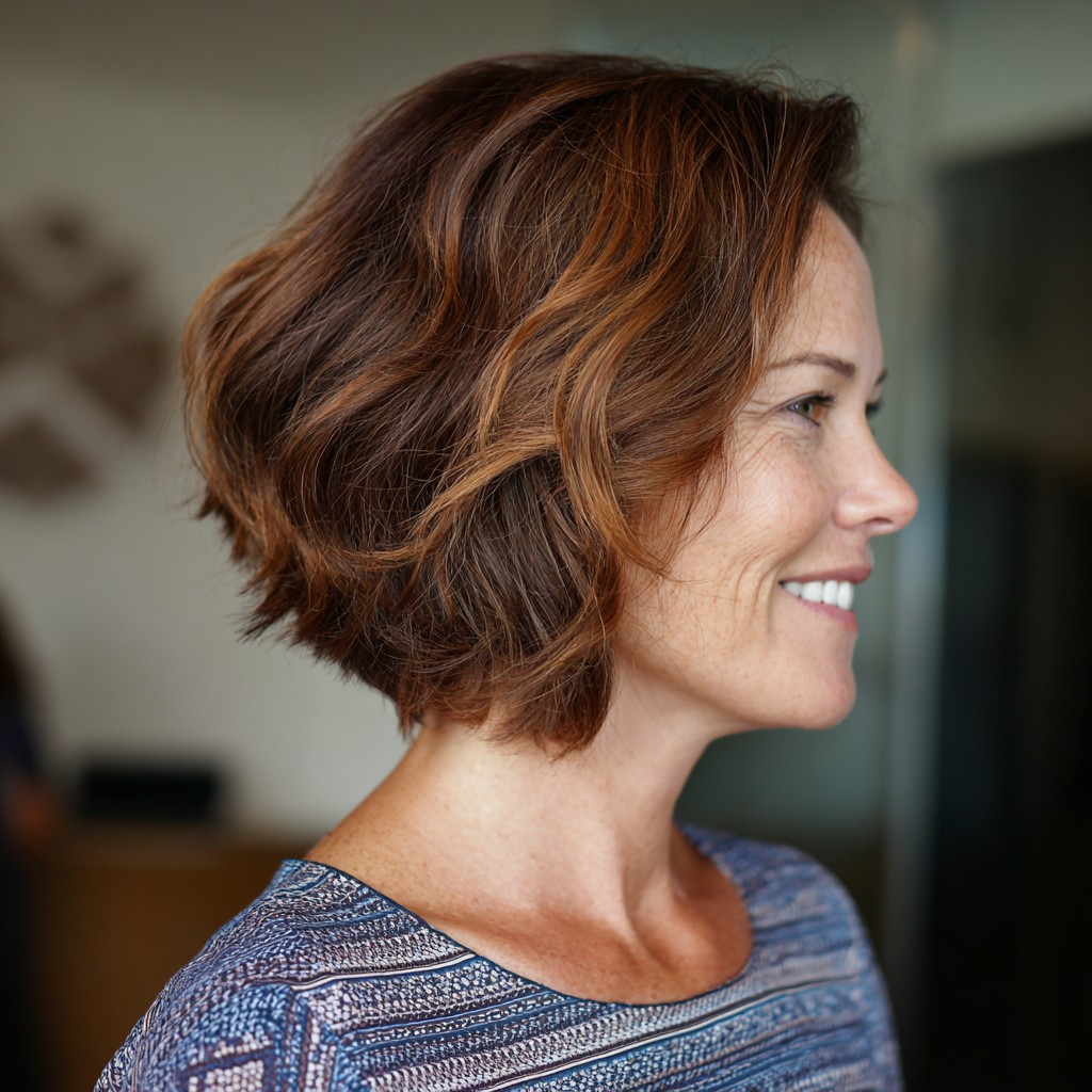 Textured Layered Inverted Bob with Warm Highlights