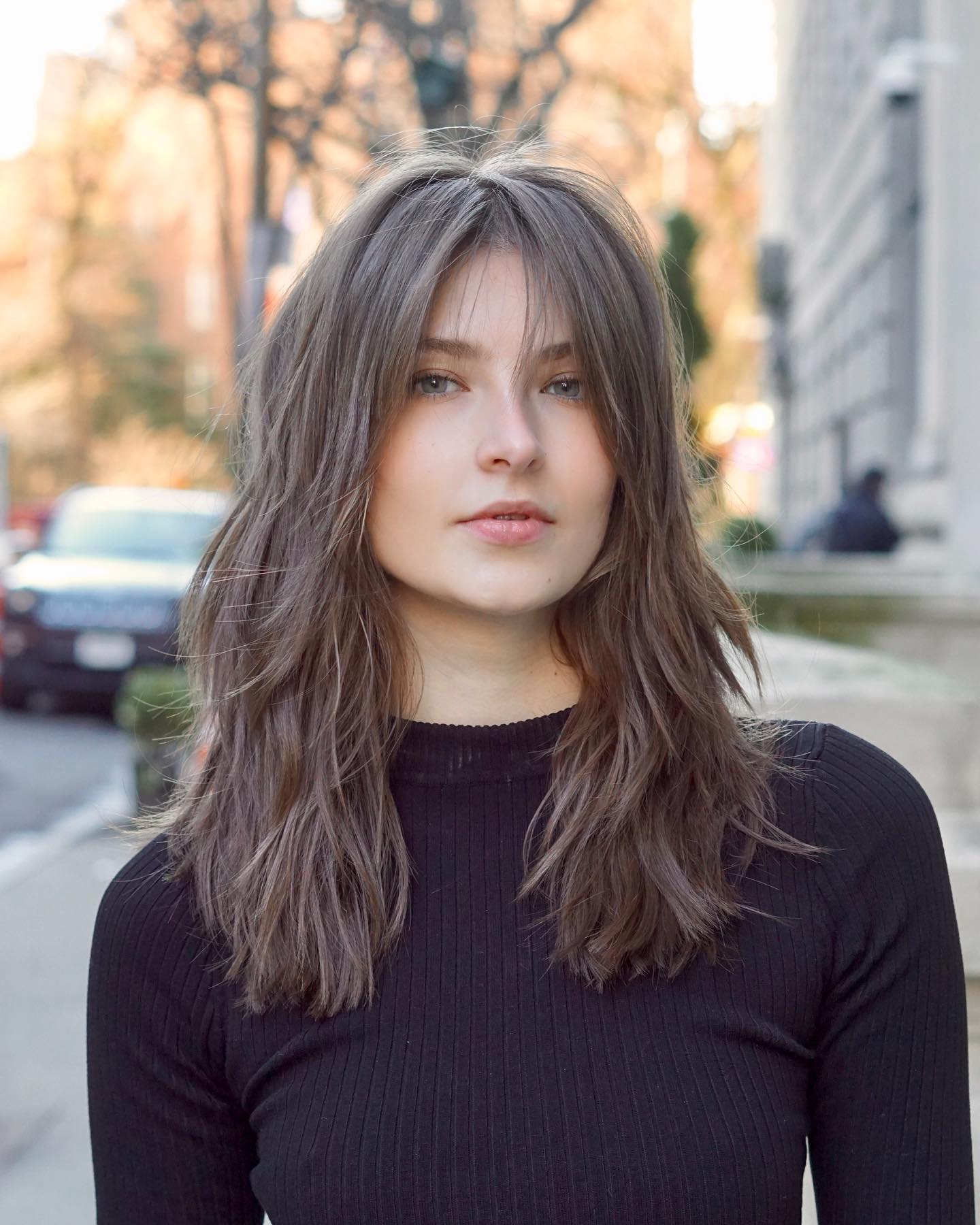 Textured Long Cut with Soft Curtain Bangs
