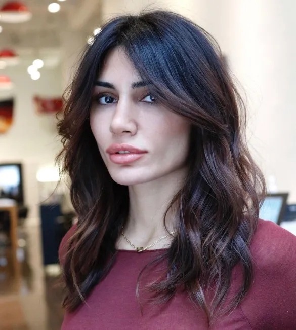 Textured Long Cut with Soft Side Bangs for Square Faces