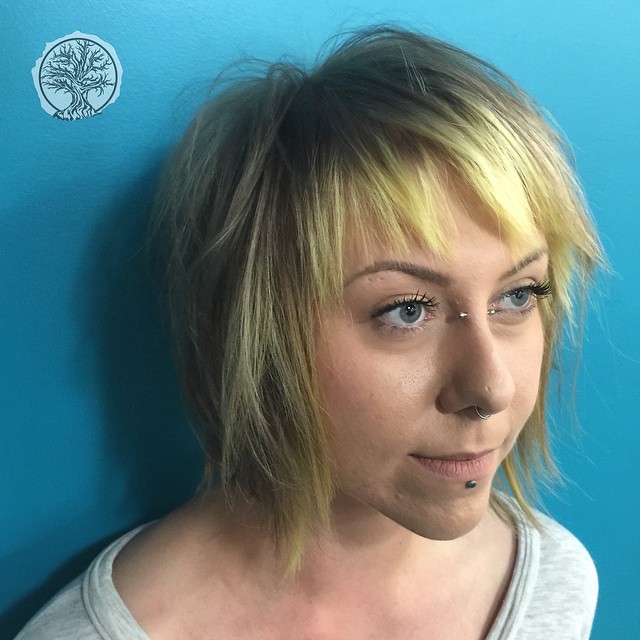 Textured Pageboy Bob with Bold Yellow Highlights