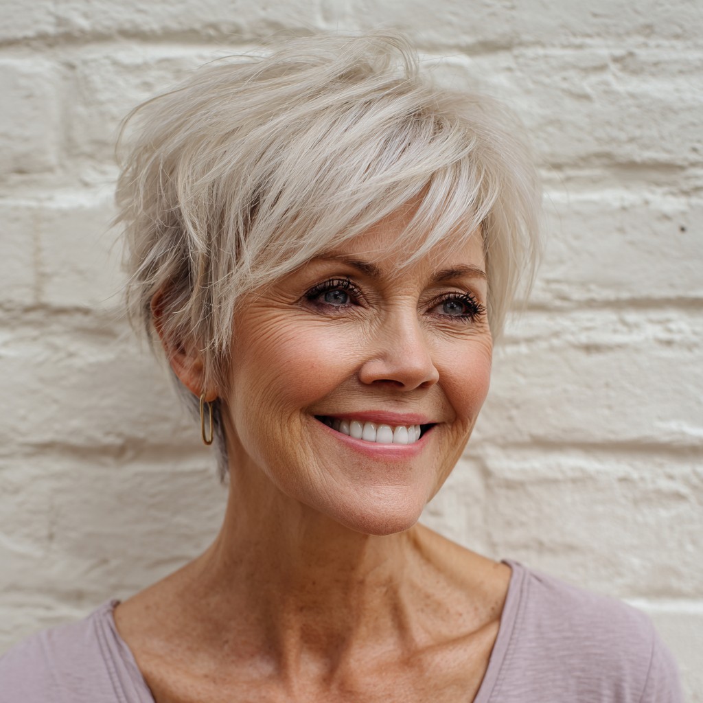 Textured Pixie Cut with Light Platinum Blonde Highlights