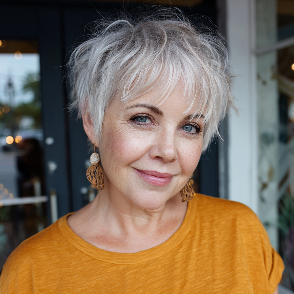 Textured Platinum Pixie with Playful Layers