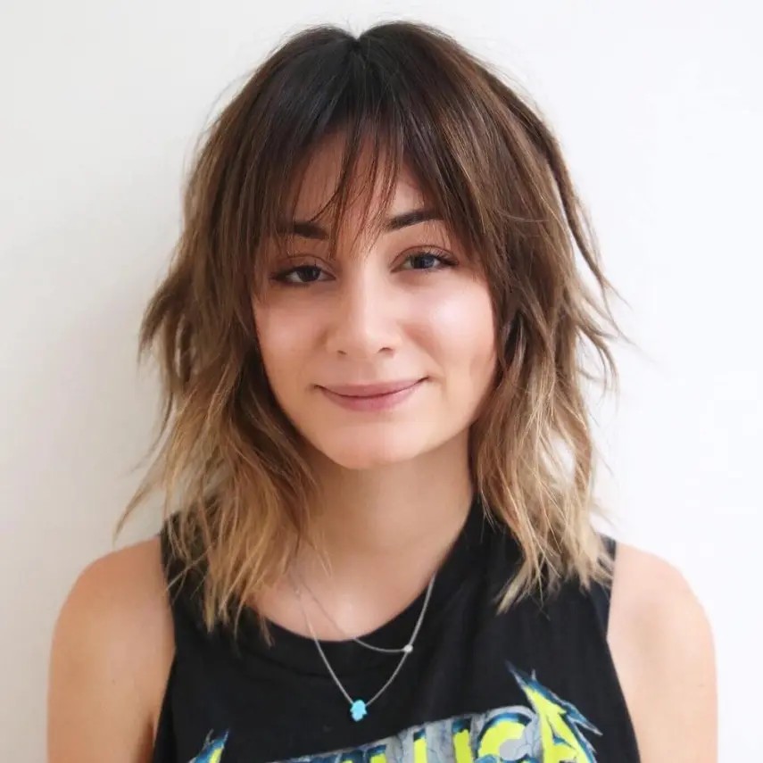 Textured Shag with Fringe Bangs for Square Faces