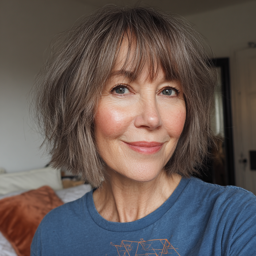 Textured Shaggy Bob with Face-Framing Bangs