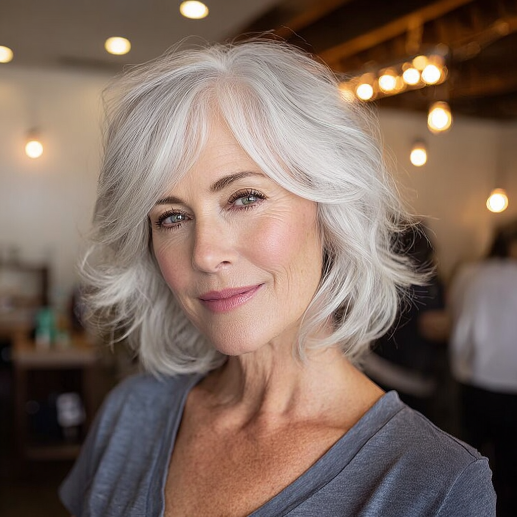Textured Shaggy Bob with Long Bangs