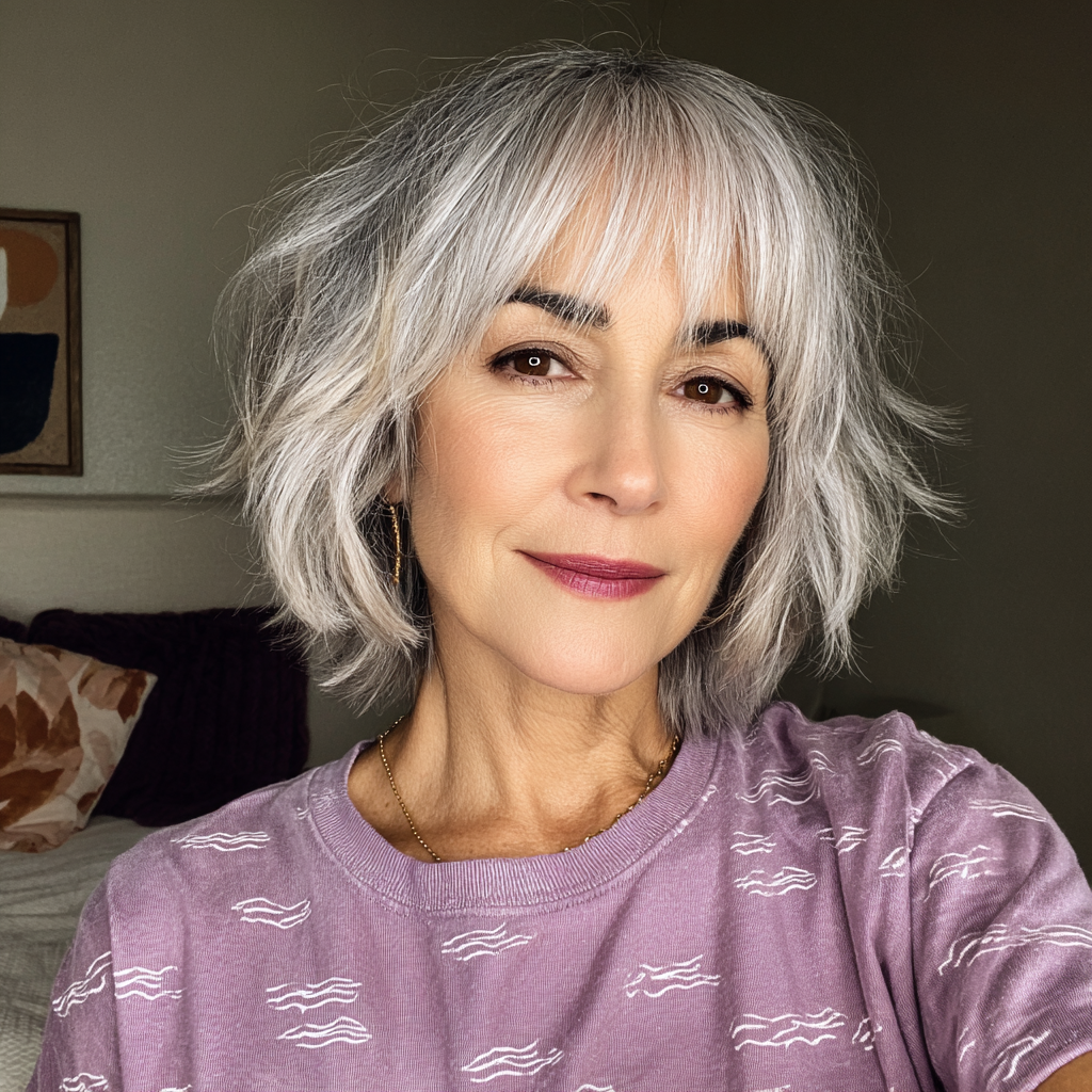 Textured Shaggy Bob with Soft Bangs