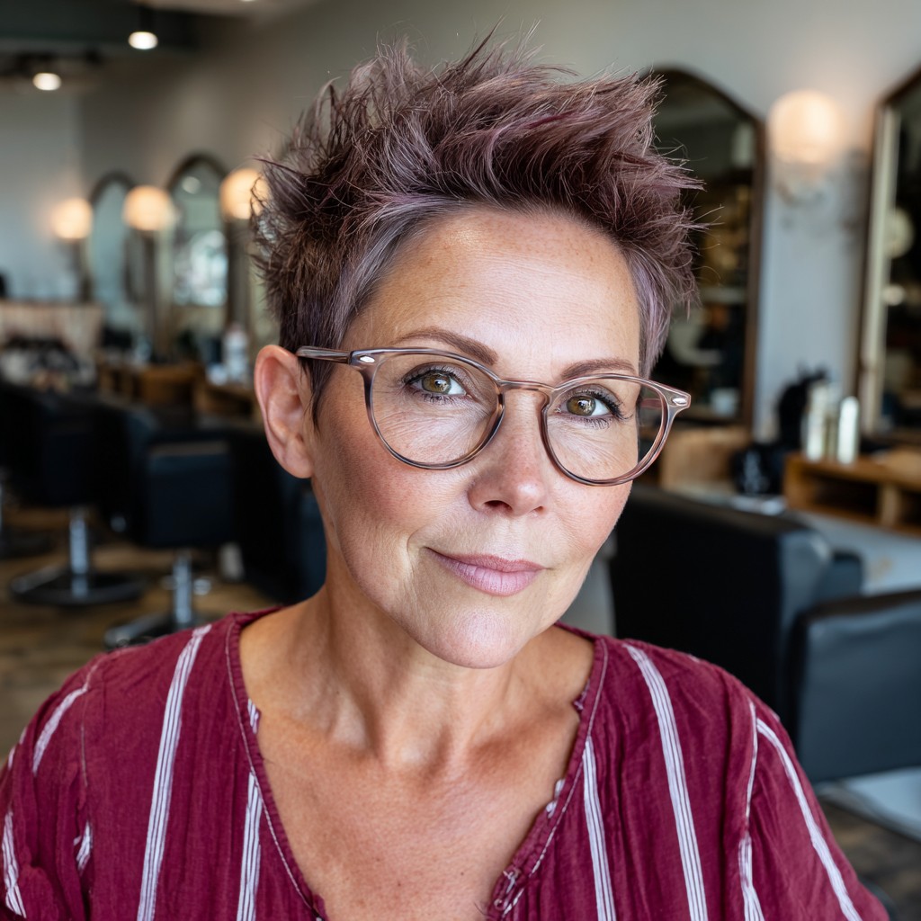 Textured Short Spiky Cut with Lavender Tones