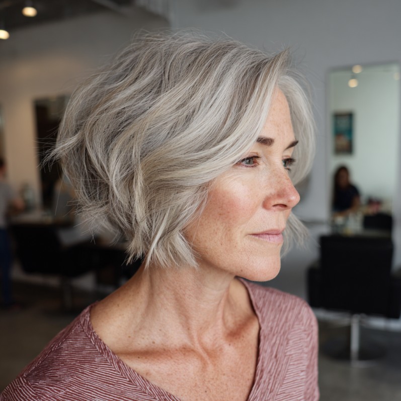 Textured Silver A-Line Bob with Soft Movement