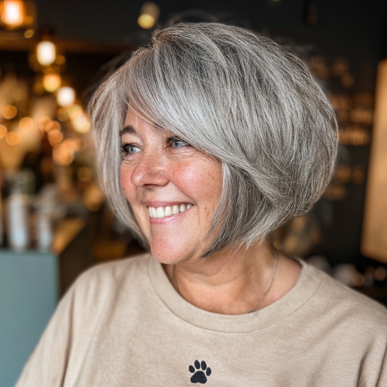Textured Silver A-Line Bob with Soft Volume