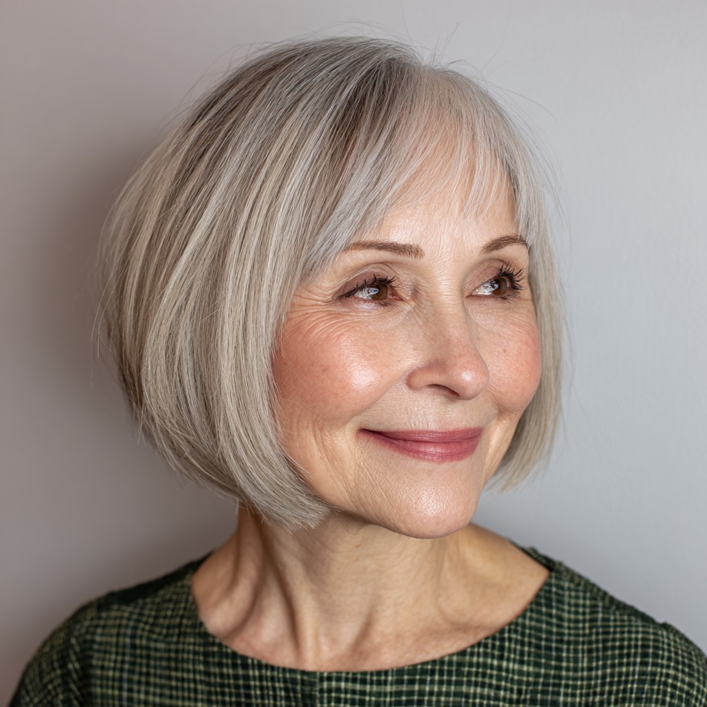Textured Silver Bob with Soft Face-Framing Layers