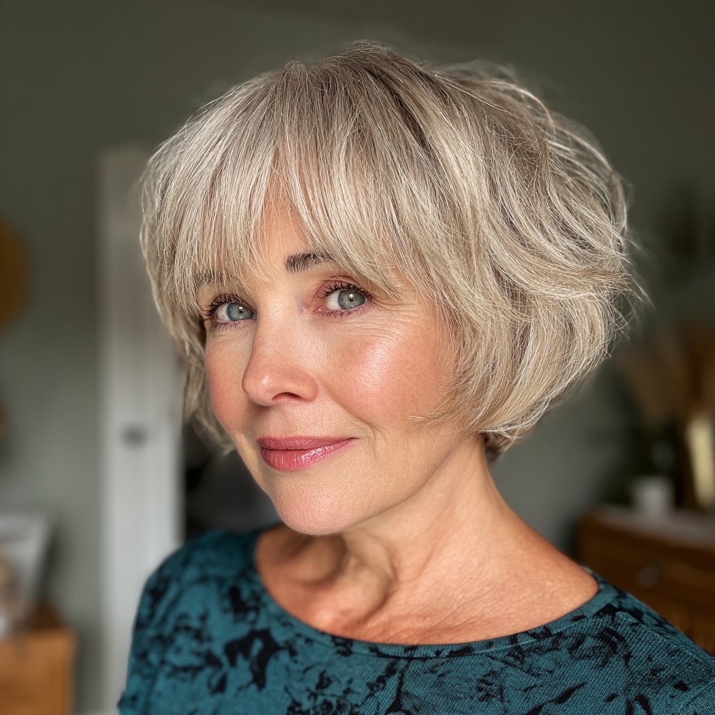 Textured Silver Bob with Soft Fringe