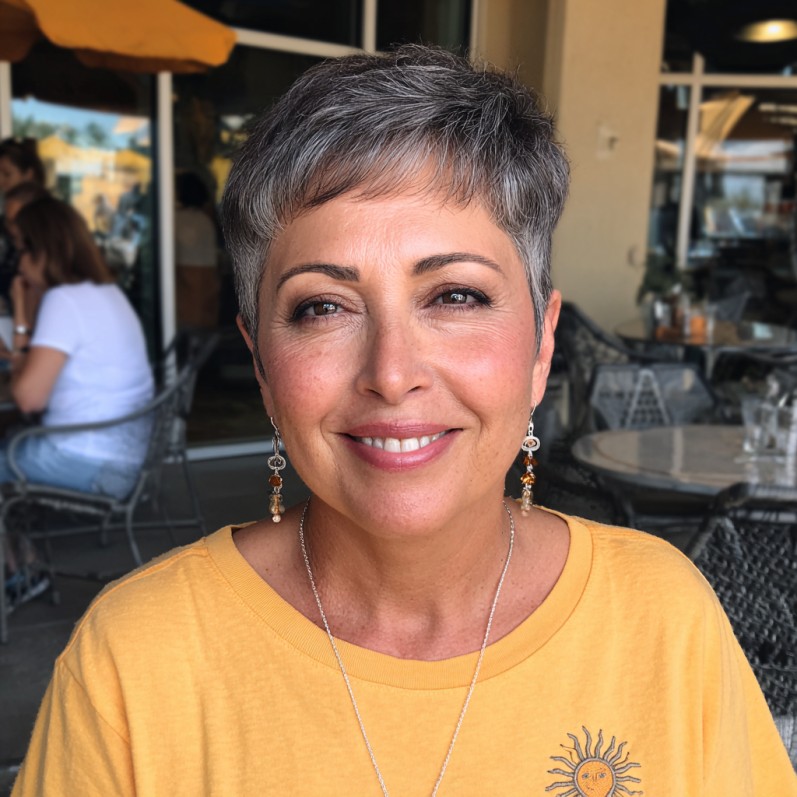 Textured Silver Pixie Cut with Soft Layers