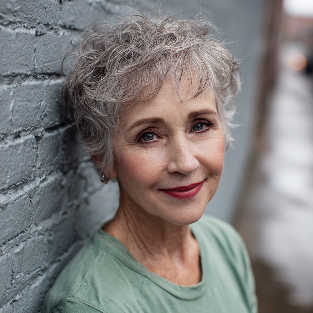 Textured Silver Pixie with Lively Curls