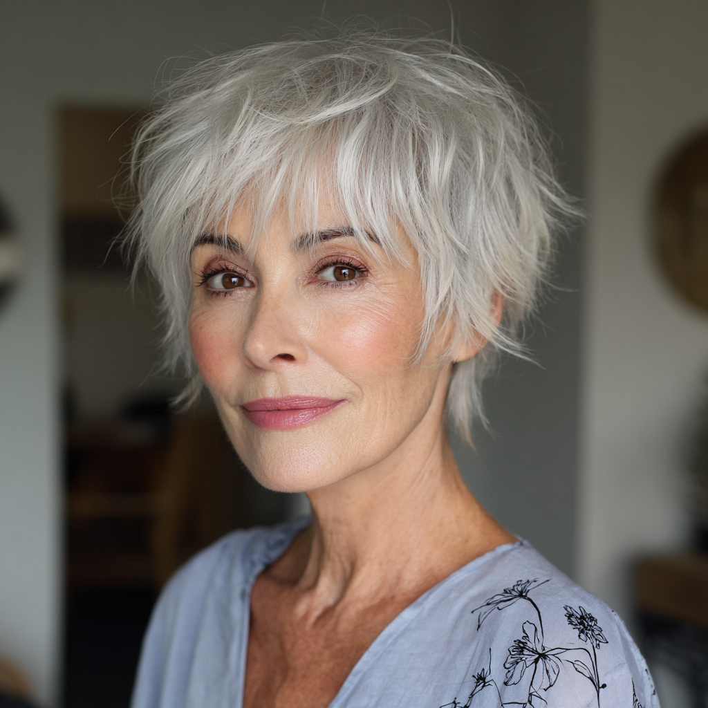 Textured Silver Pixie with Lively Layers