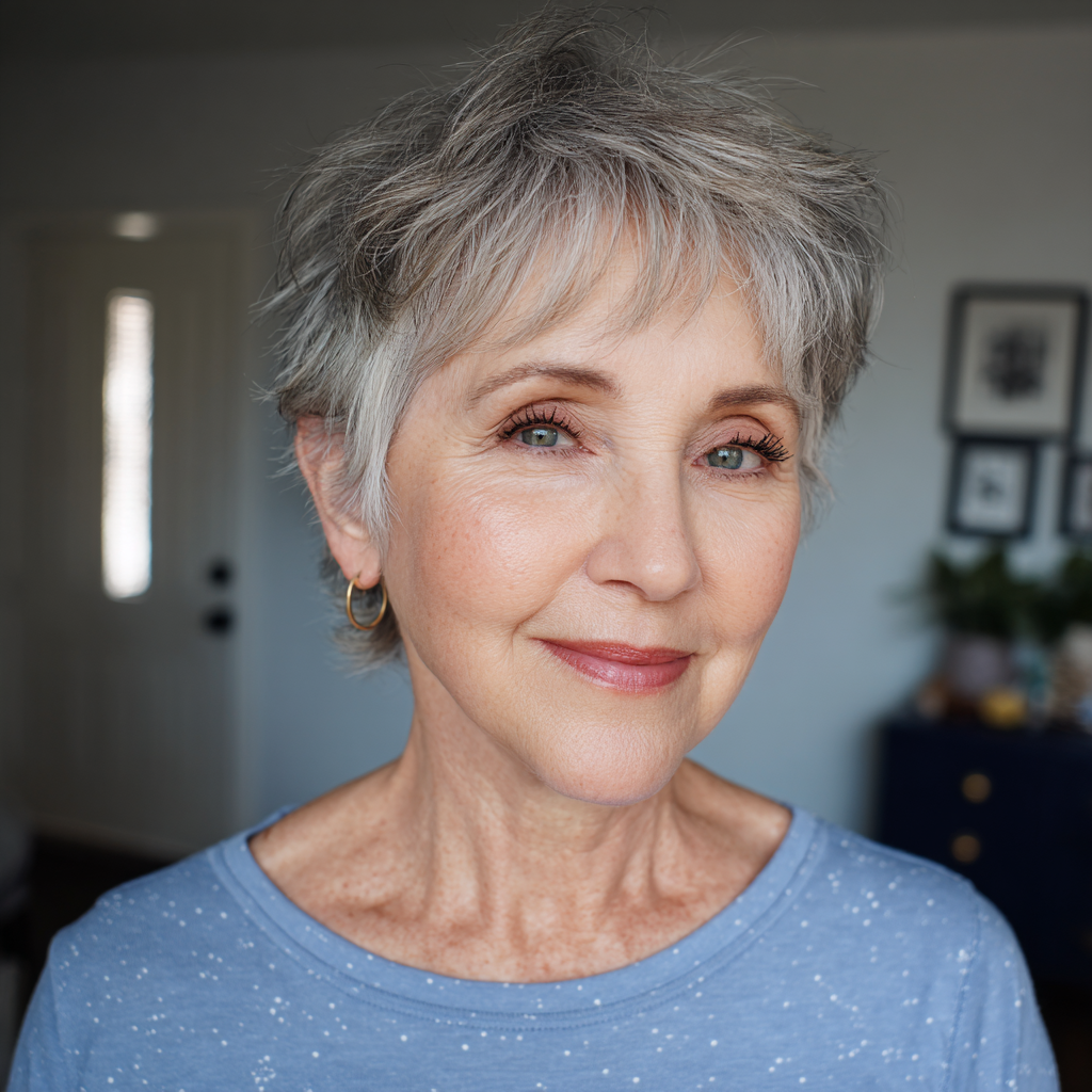Textured Silver Pixie with Soft Feathered Layers