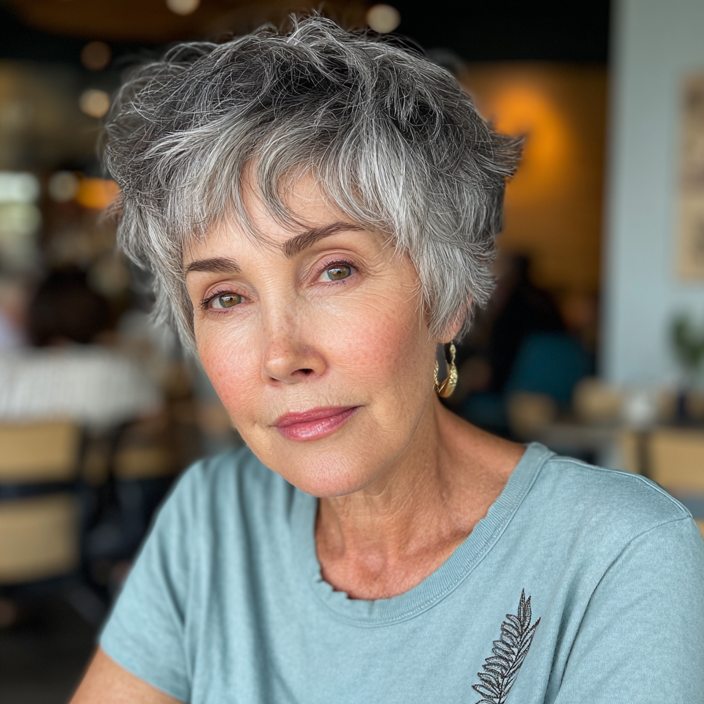 Textured Silver Shaggy Pixie with Soft Layers
