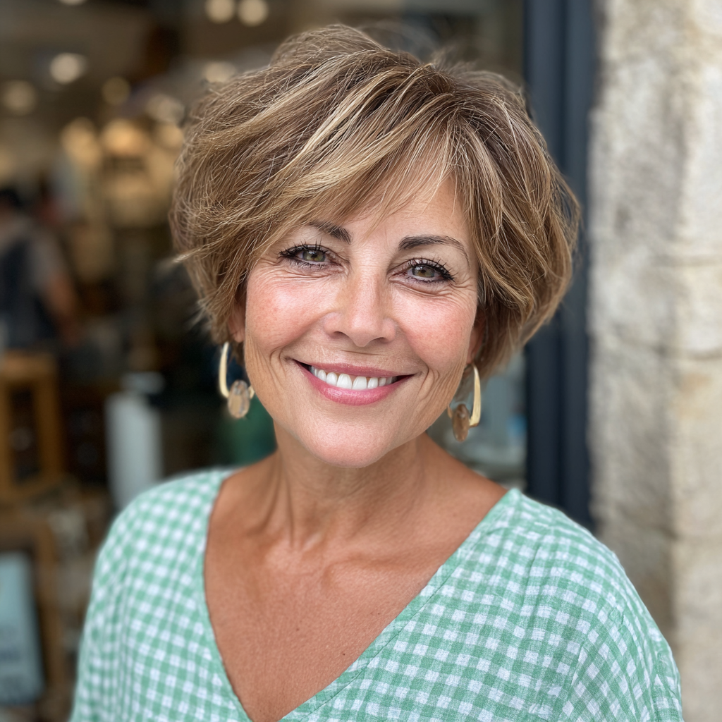 Textured Vintage-Inspired Short Bob with Subtle Highlights
