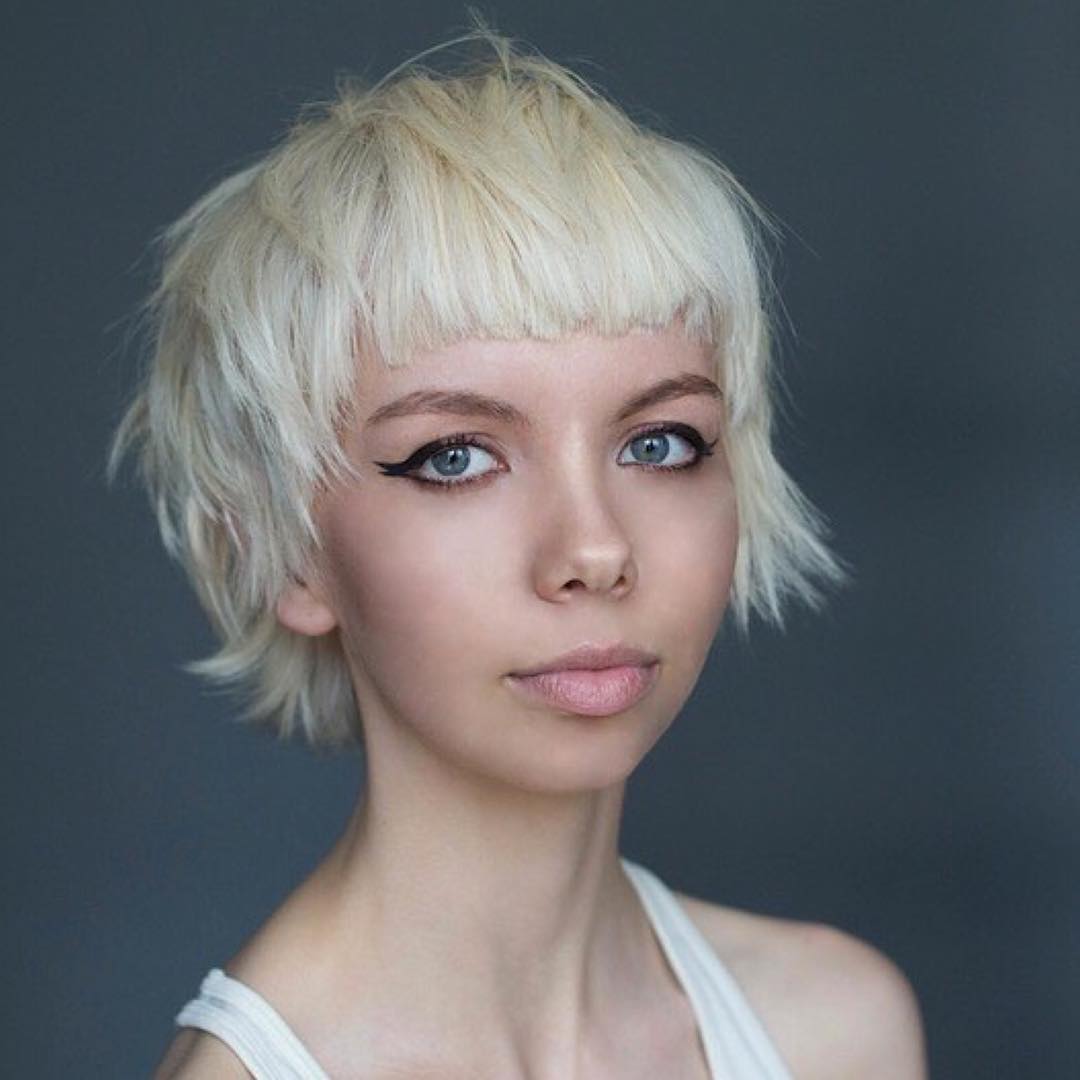 Textured White Pageboy Bob with Blunt Bangs