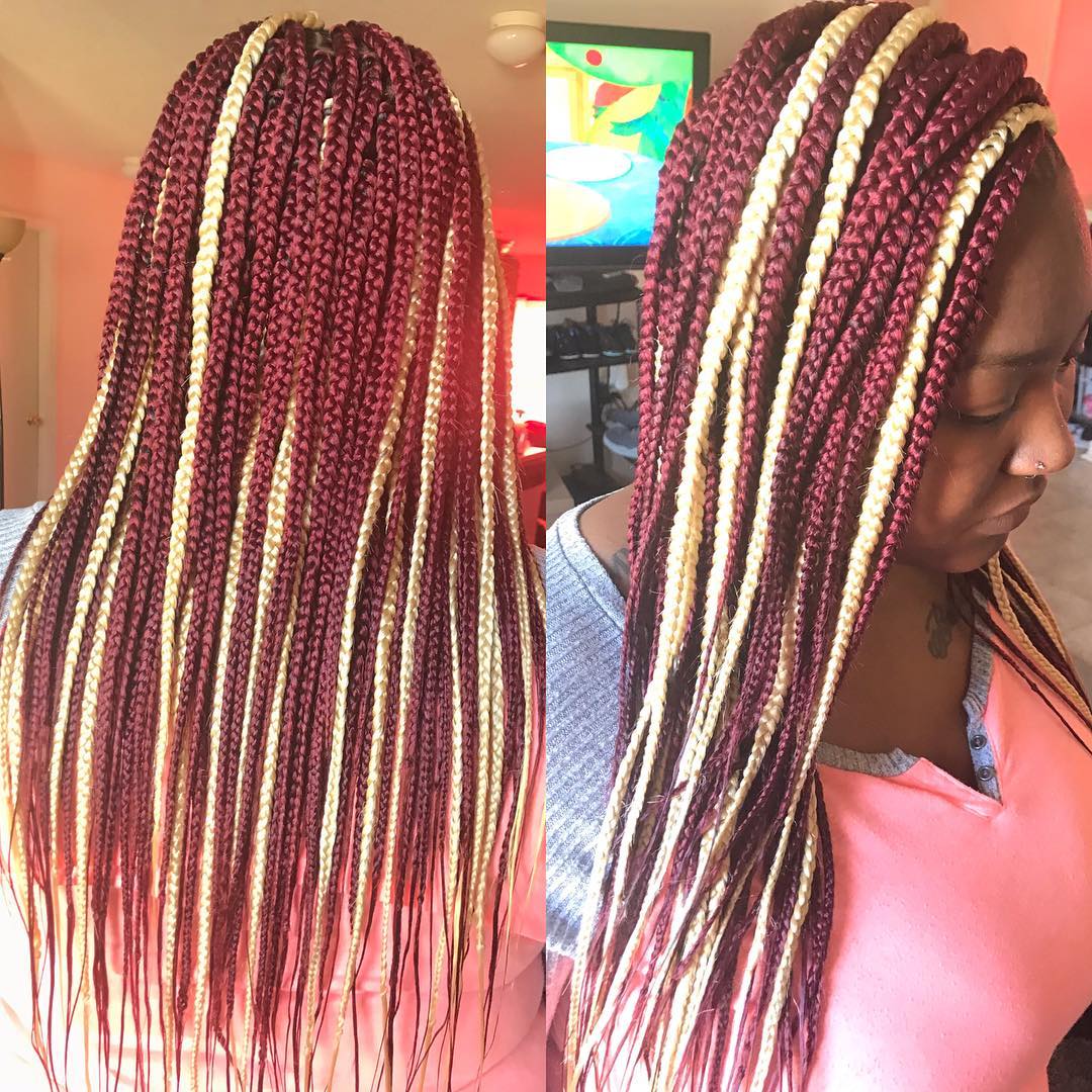 Vibrant Burgundy and Blonde Box Braids