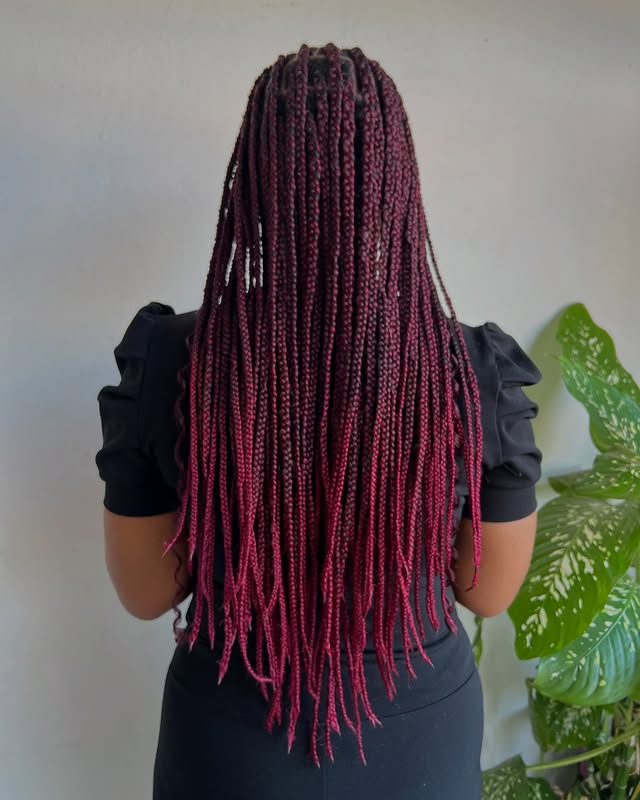 Vibrant Burgundy Box Braids with Sleek Finish