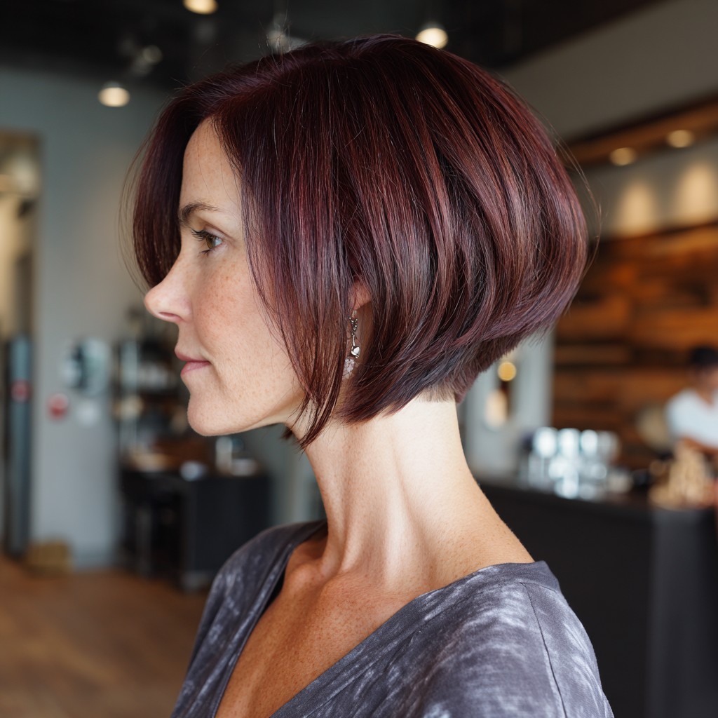 Vibrant Burgundy Inverted Bob with Soft Textured Layers