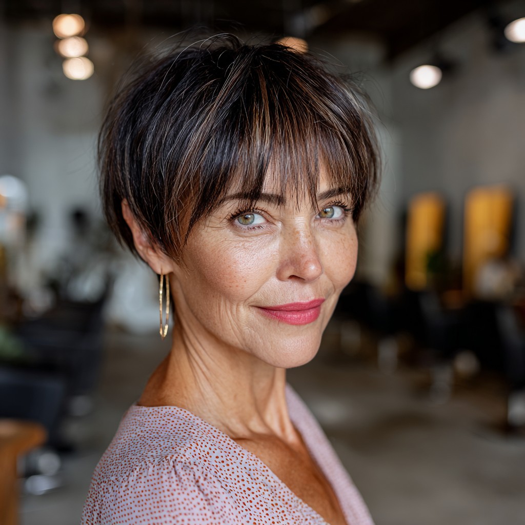 Chic Textured Pixie Cut with Long Blunt Bangs