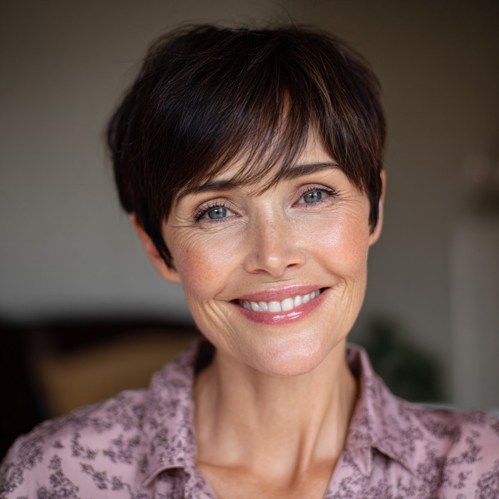 Chic Textured Pixie Cut with Long Face-Framing Bangs