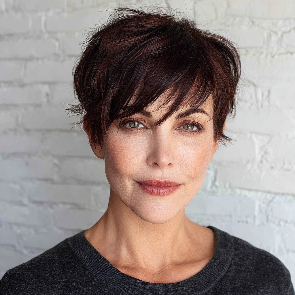 Chic Textured Pixie Cut with Long Side Bangs