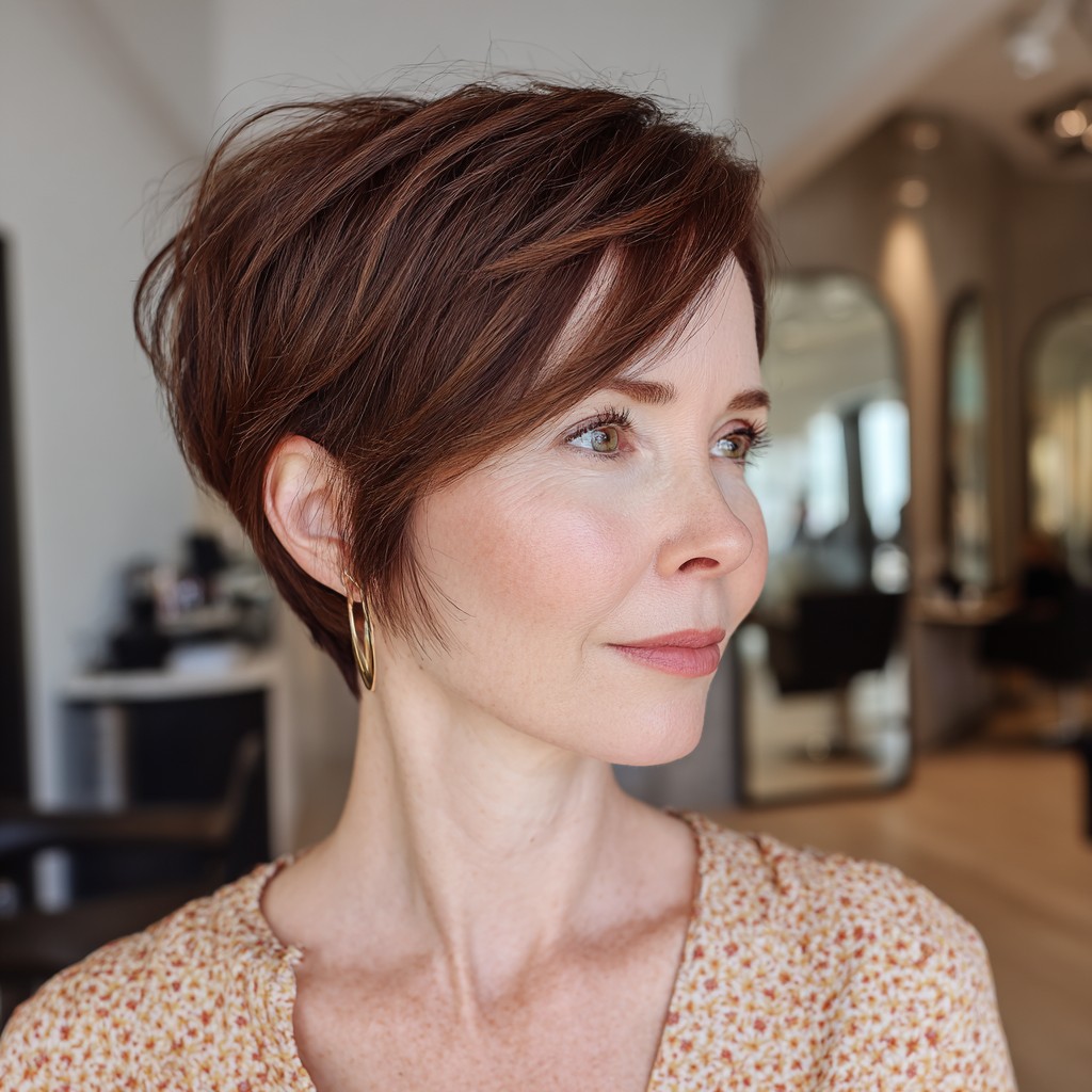 Chic Textured Pixie with Long Layered Bangs