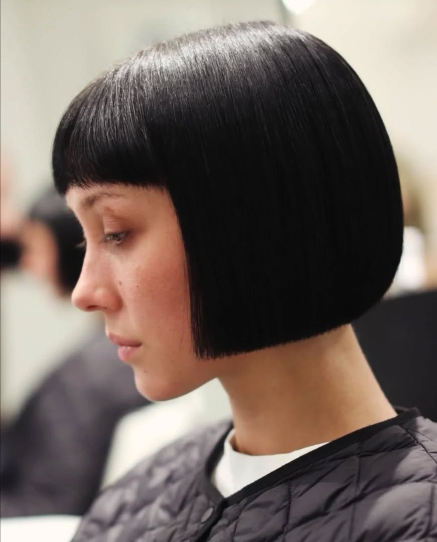 Classic Blunt Pageboy Bob with Straight Fringe